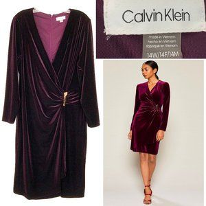 Calvin Klein Burgundy Velvet Wrap Dress Plus Size 14W